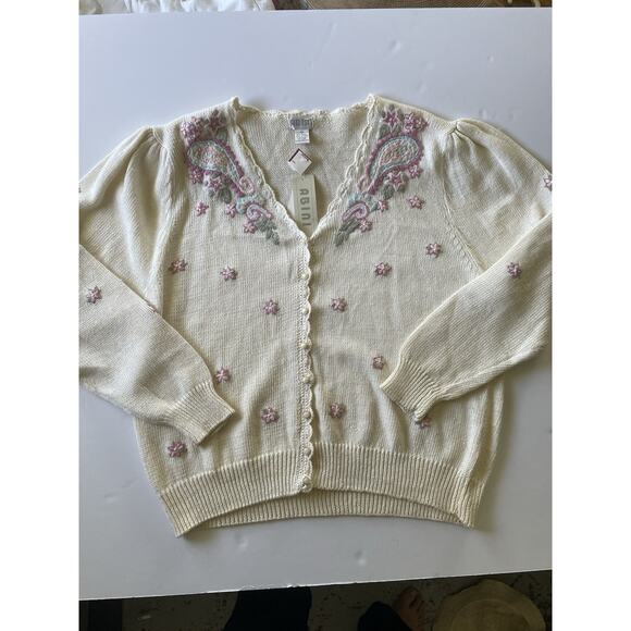 VTG Deadstock Abini Knit Embroidered Cardigan Sweater SZ 2X Floral Grandma - Picture 8 of 10